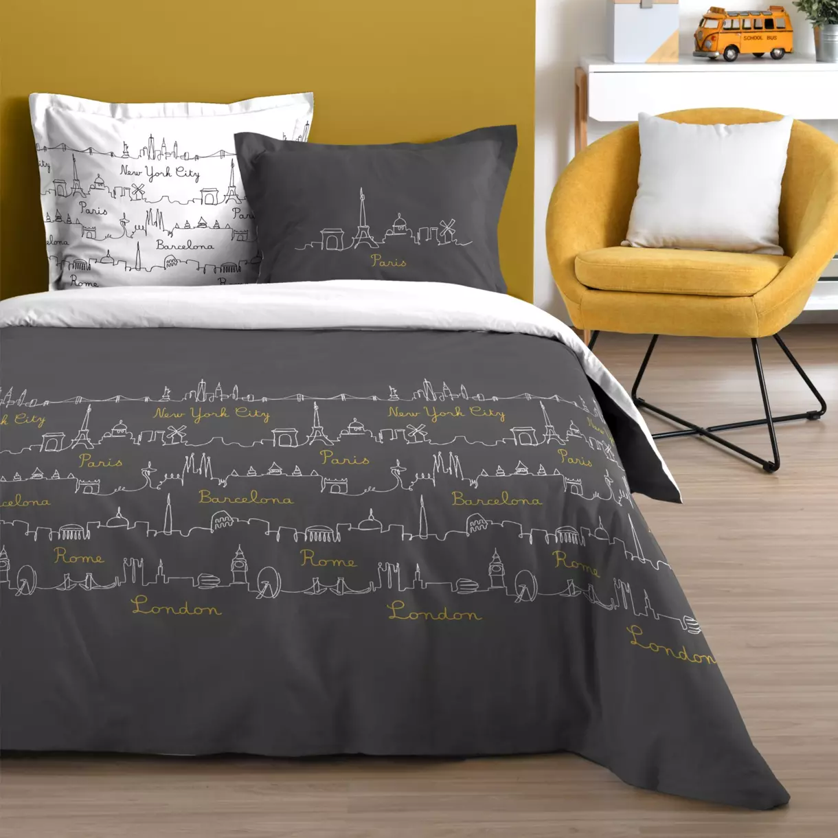 Funda Nórdica y dos fundas para almohada algodón (240 cm) Roadtrip Gris antracita 1