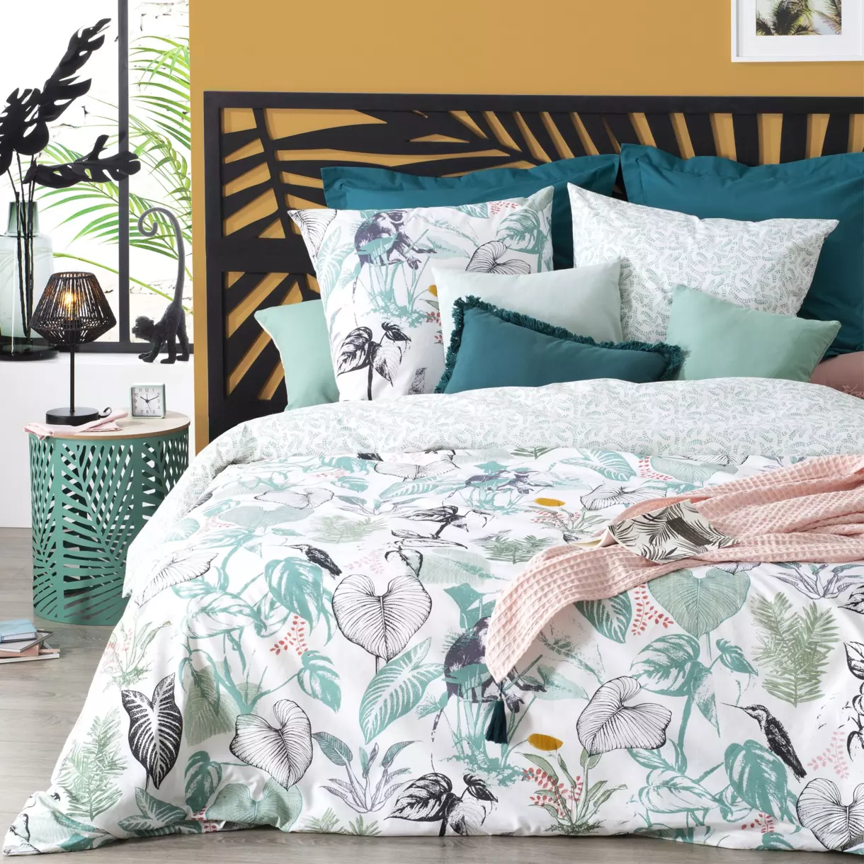 Funda nórdica y dos fundas para almohadones  algodón(240 cm) Monkey Verde 1