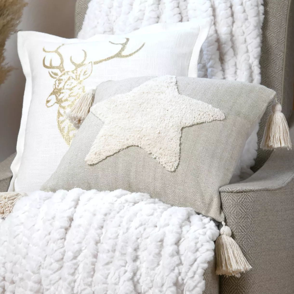 Coussin carré (40 cm) Hayden étoile Ecru 1