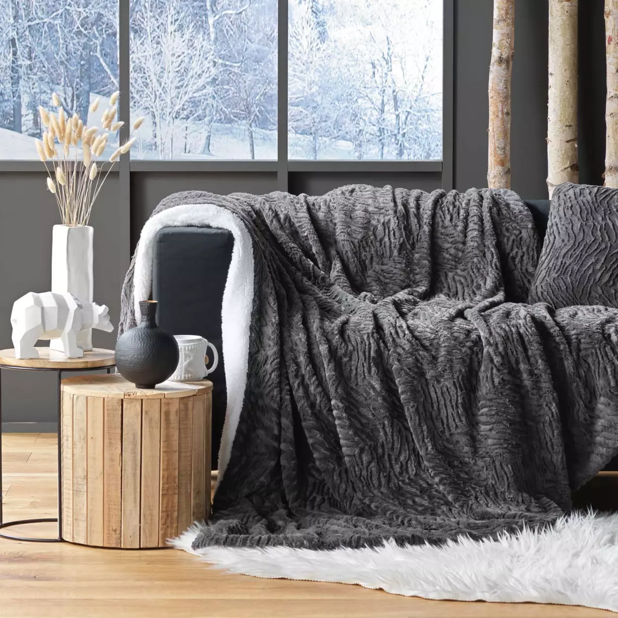 Plaid imitatiebont (150 cm) Toronto Donker taupe 1