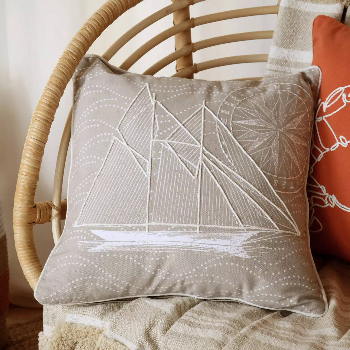 Cojín cuadrado en algodón (40 cm) Yacht Gris 1