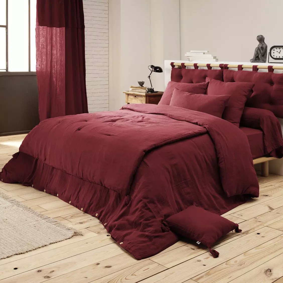 Housse de couette gaze de coton (280 cm) Gaïa Lie de vin 1