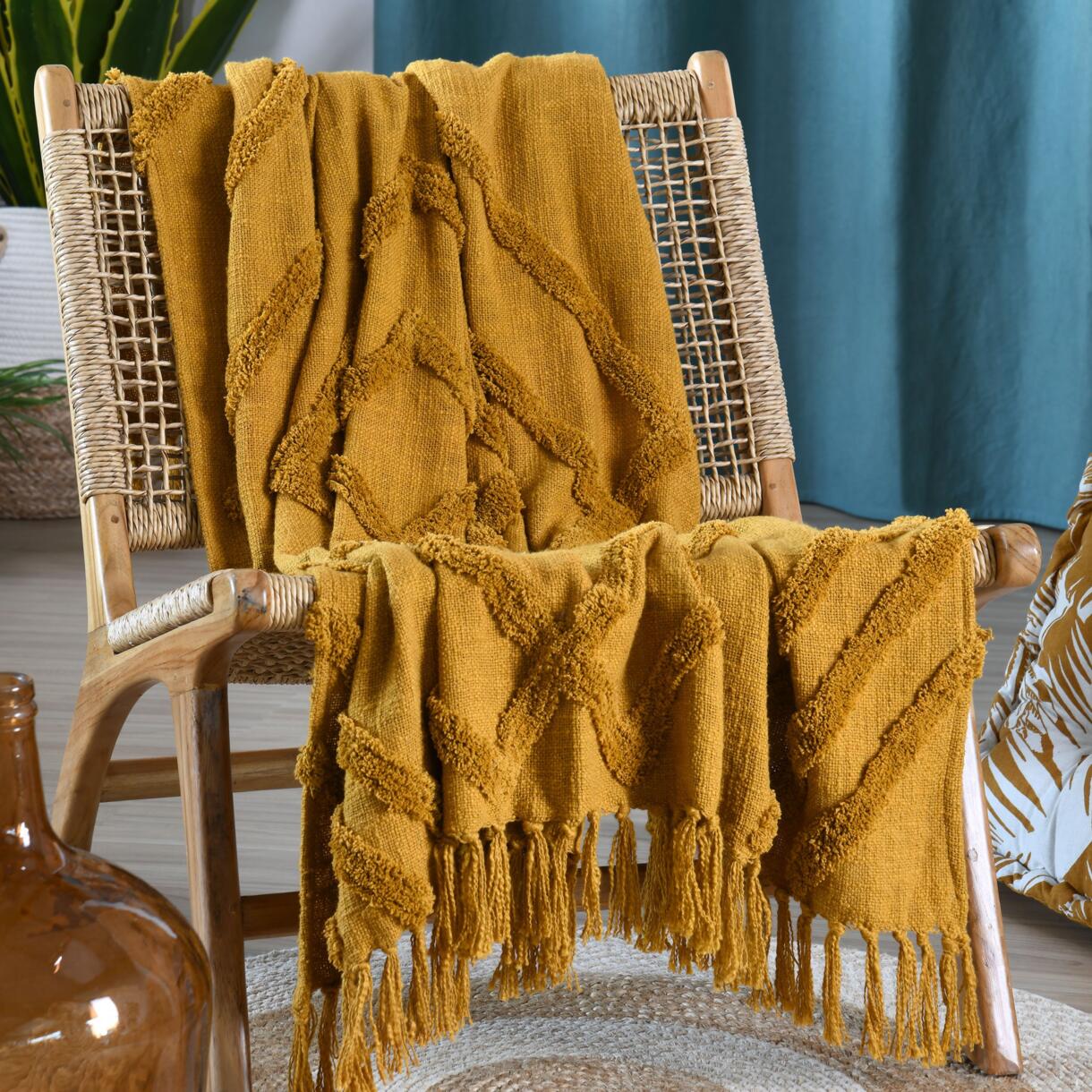  Cobija de sofá en algodón (150 cm) Bamako Amarillo mostaza 1