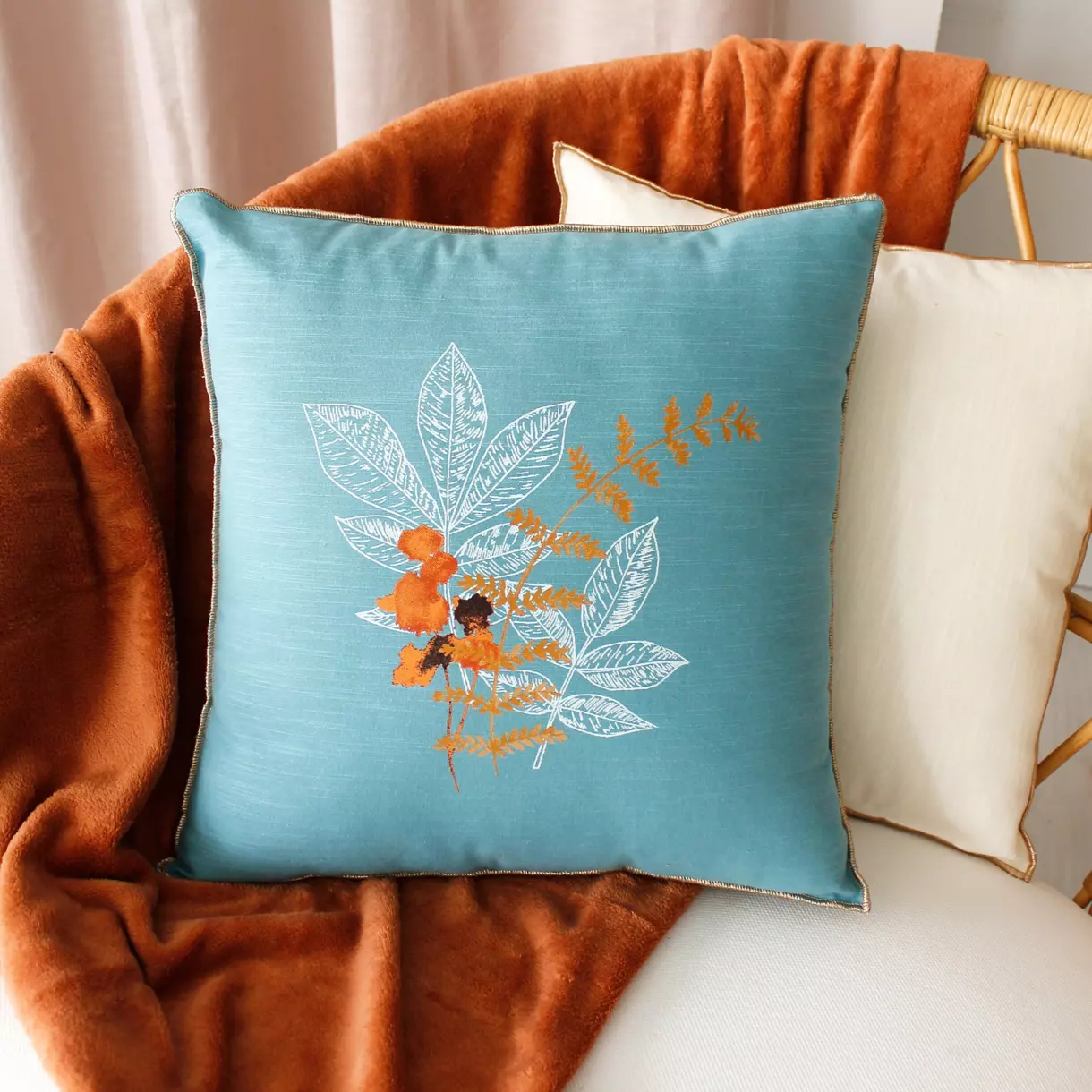 Coussin carré (40 cm) Vegetalis motif Bleu lagon 1