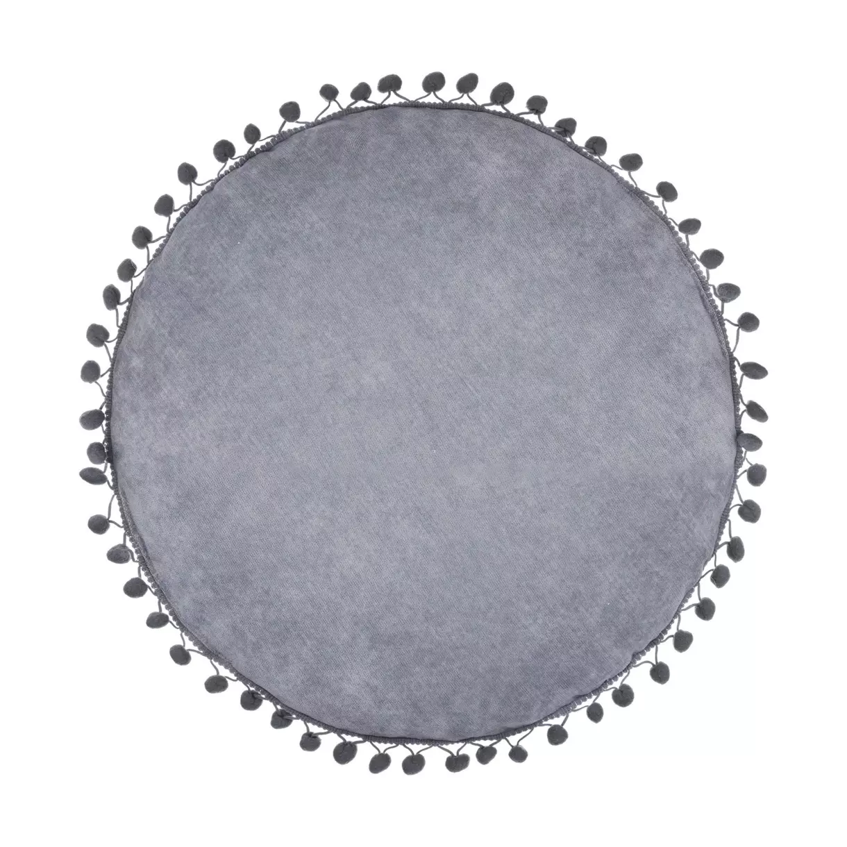 Coussin rond (40 cm) Pompons Gris foncé 1