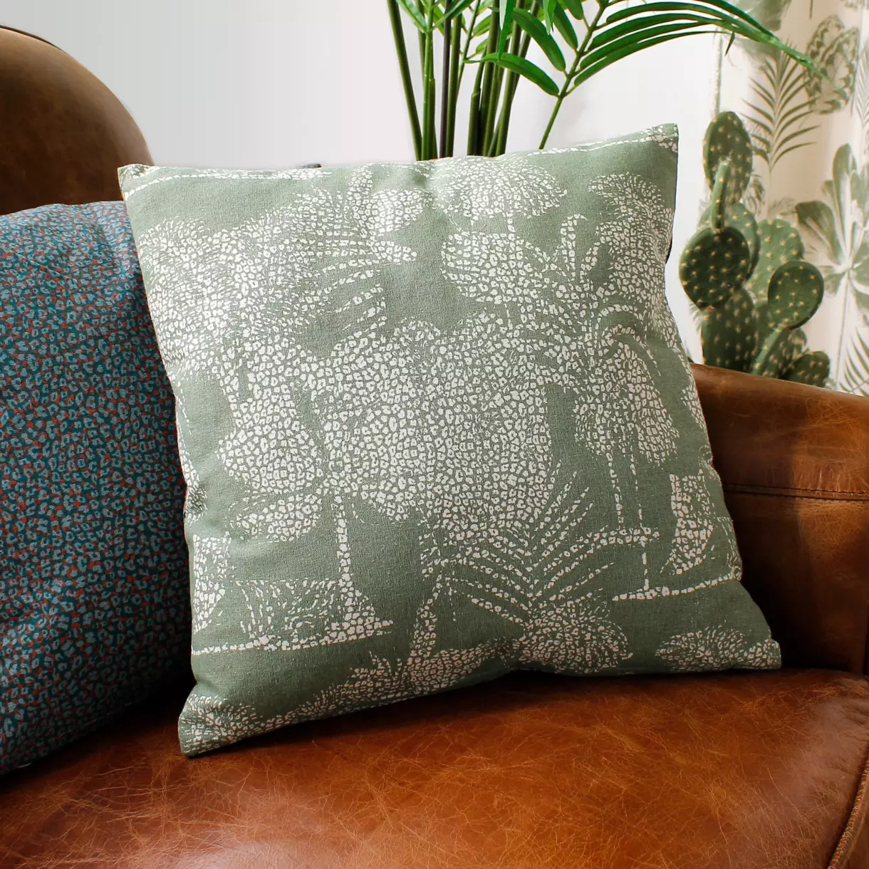 Coussin carré (40 cm) Sumatra Vert argile 1