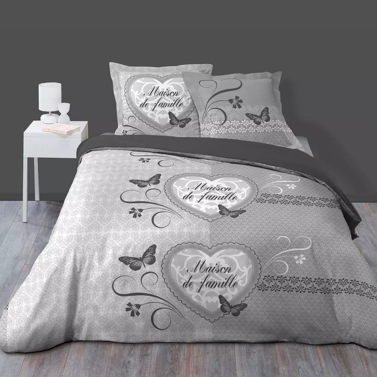 Funda Nórdica y dos fundas de almohada en algodón (240 cm) Family Home Gris 1