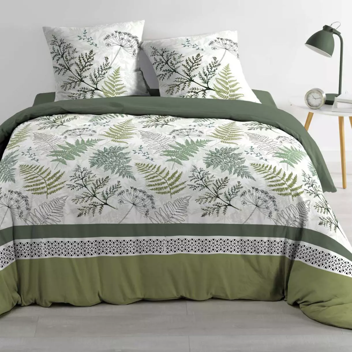 Funda Nórdica y dos fundas para almohadas gasa de algodón (240 cm) Verveine Verde 1