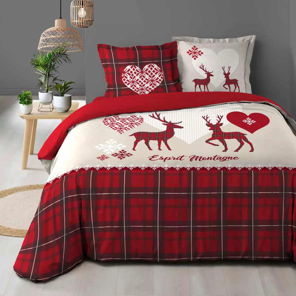 Funda Nórdica y dos fundas para almohadas algodón (240 cm) Heidi Rojo 1