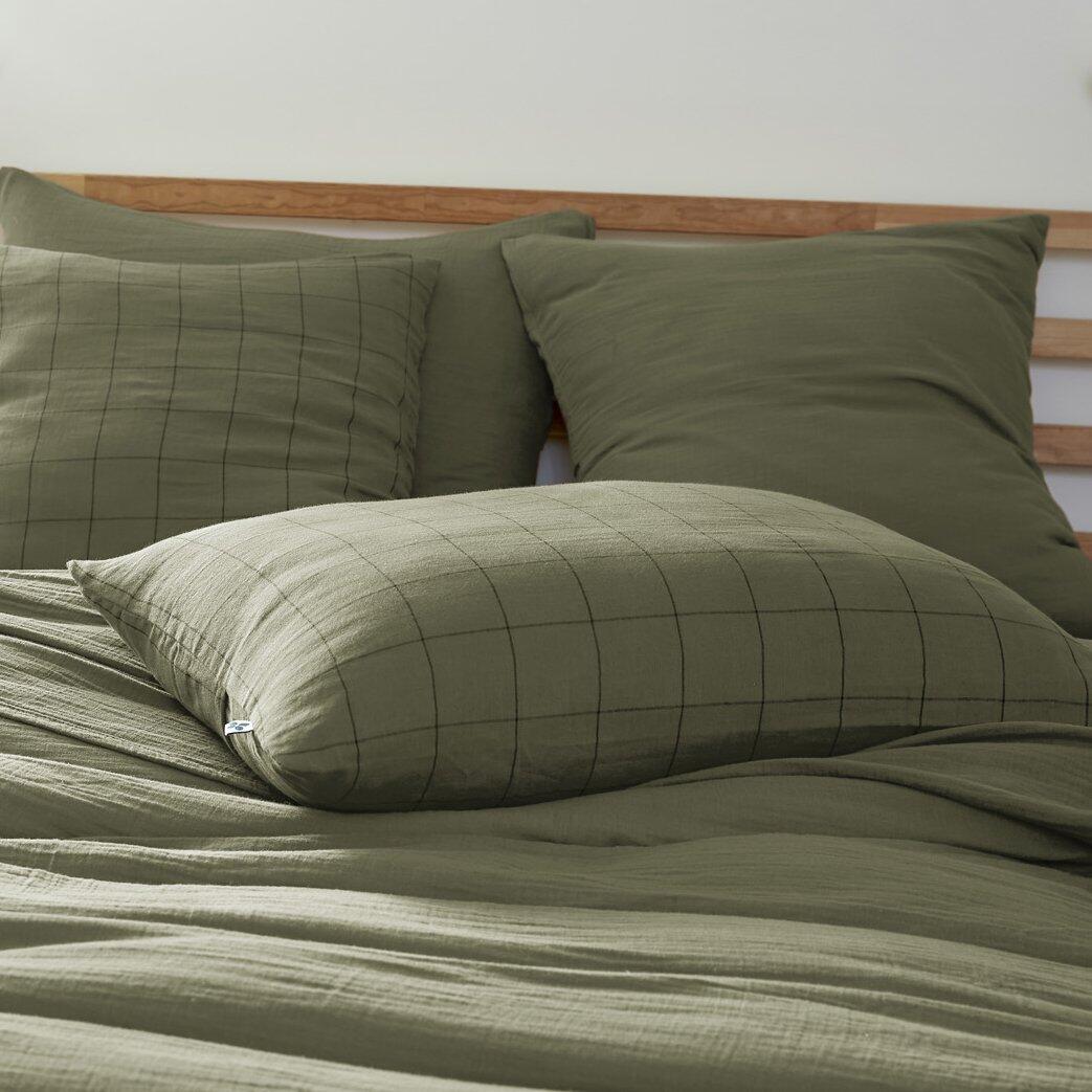 Funda de almohada rectangular en gasa de algodón (70 cm) Gaïa Match Verde  romero 1