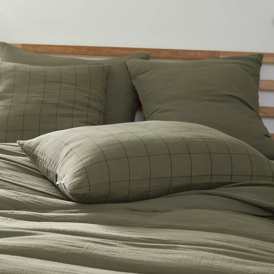 Funda de almohada rectangular en gasa de algodón (70 cm) Gaïa Match Verde  romero 1