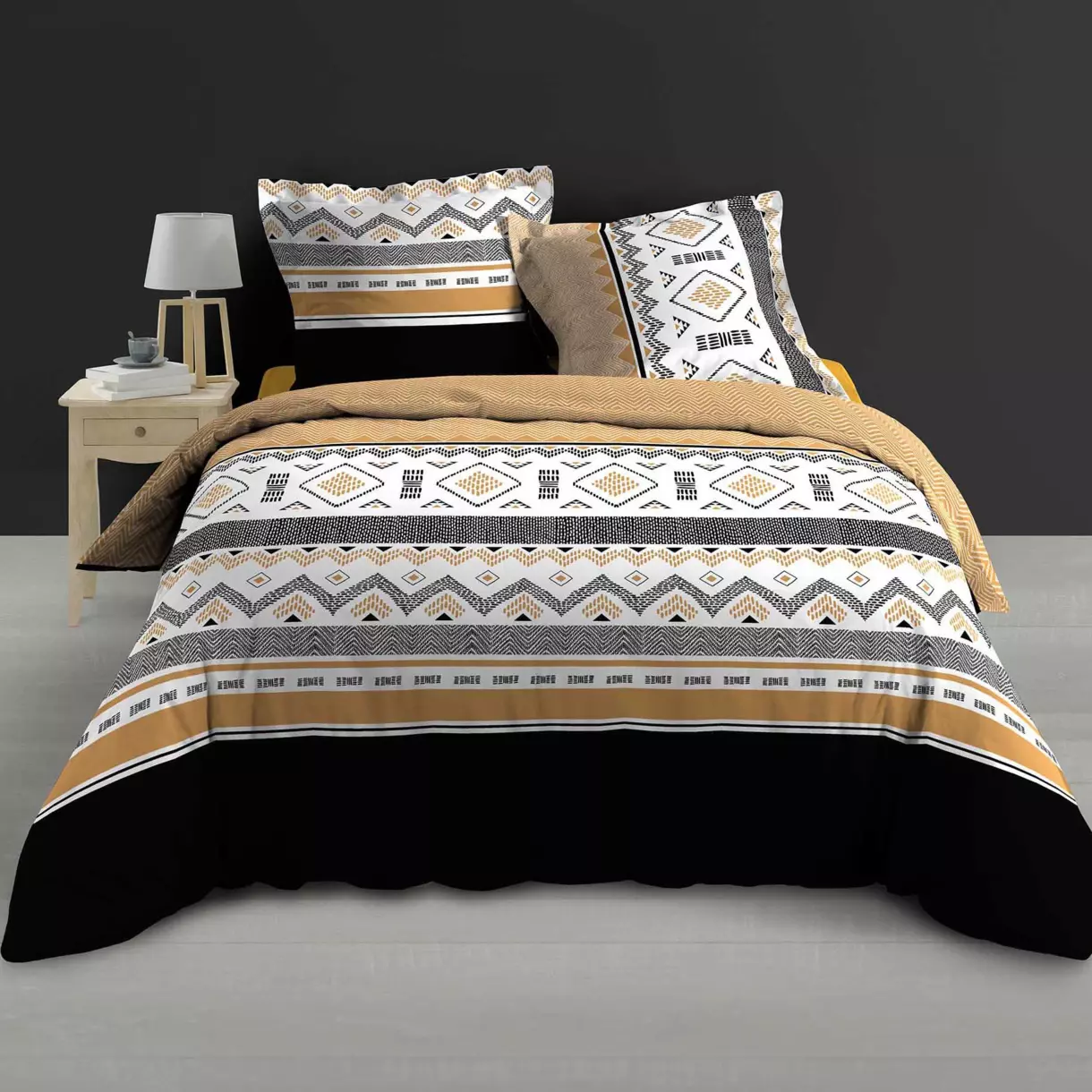 Housse de couette et deux taies percale de coton (260 cm) Astraline Multicolore 1