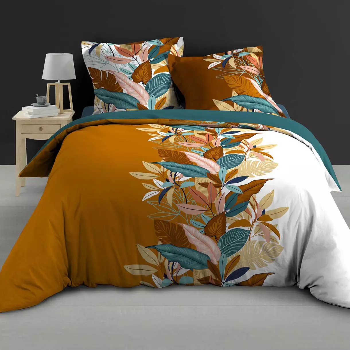 Funda Nórdica y dos fundas en percal de algodón (260 cm) Yucca Naranja 1