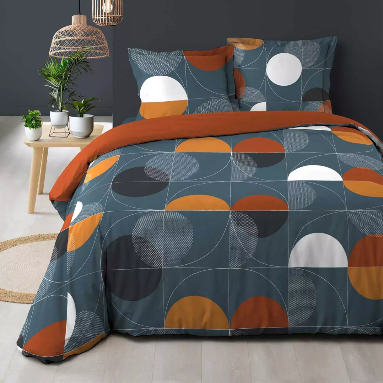Funda nórdica y dos fundas para almohadones en algodón (260 cm) Terrapop Azul 1