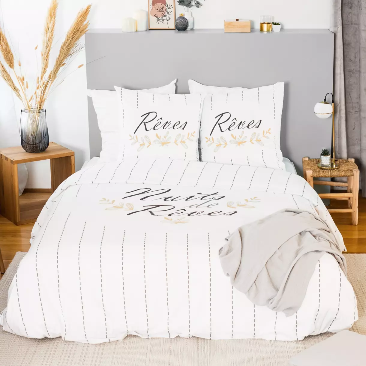 Funda nórdica y dos fundas de almohadones algodón (260 cm) Rêves Blanco 1
