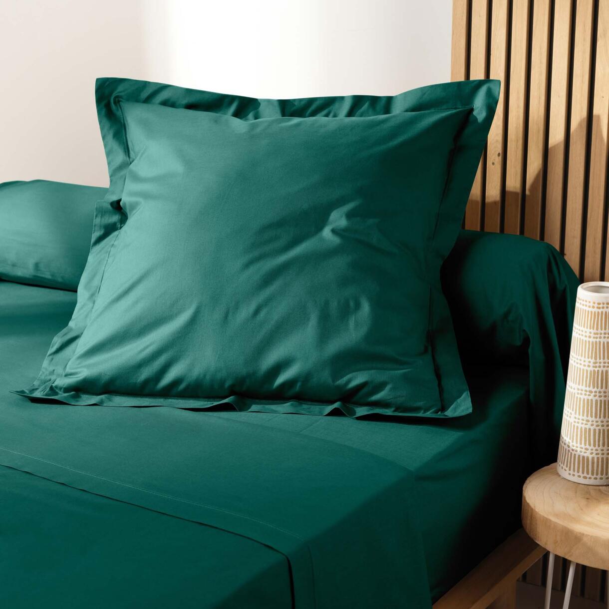 Funda de almohada cuadrada en algodón bio (63 cm) Biolina Verde esmeralda 1