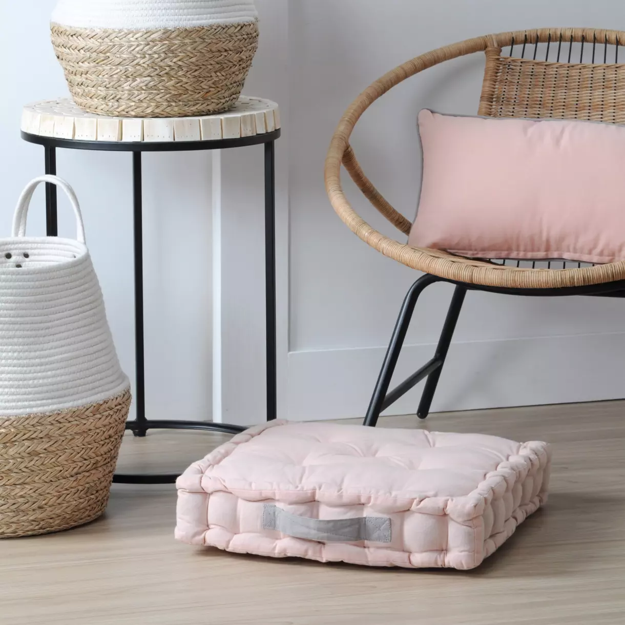 Coussin de sol (45 cm) Duo Rose poudré