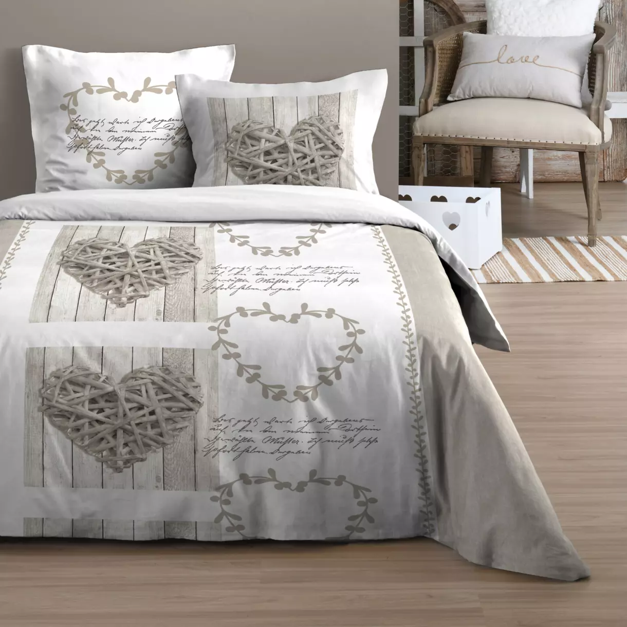 Funda Nórdica y dos fundas en algodón (260 cm) Margaux Beige 1