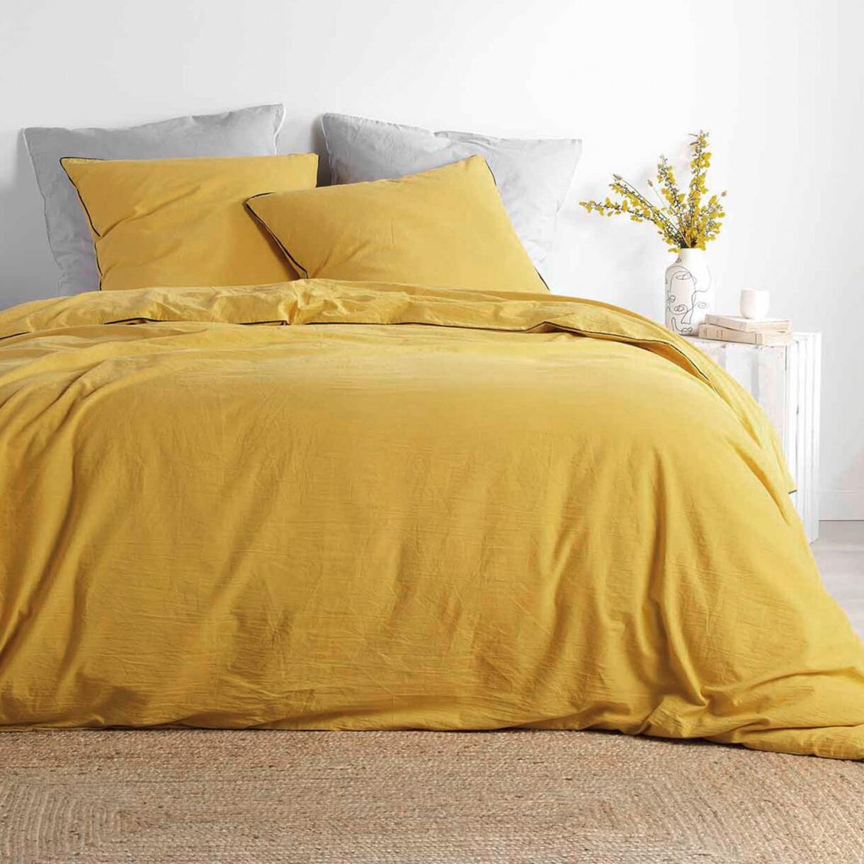 Funda Nórdica y dos fundas para almohadas algodón lavado (240 cm) Linette Amarillo 1