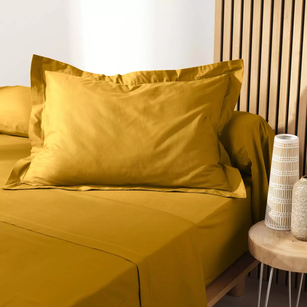 Funda de almohada rectangular en algodón bio (70 cm) Biolina Amarillo ocre 1