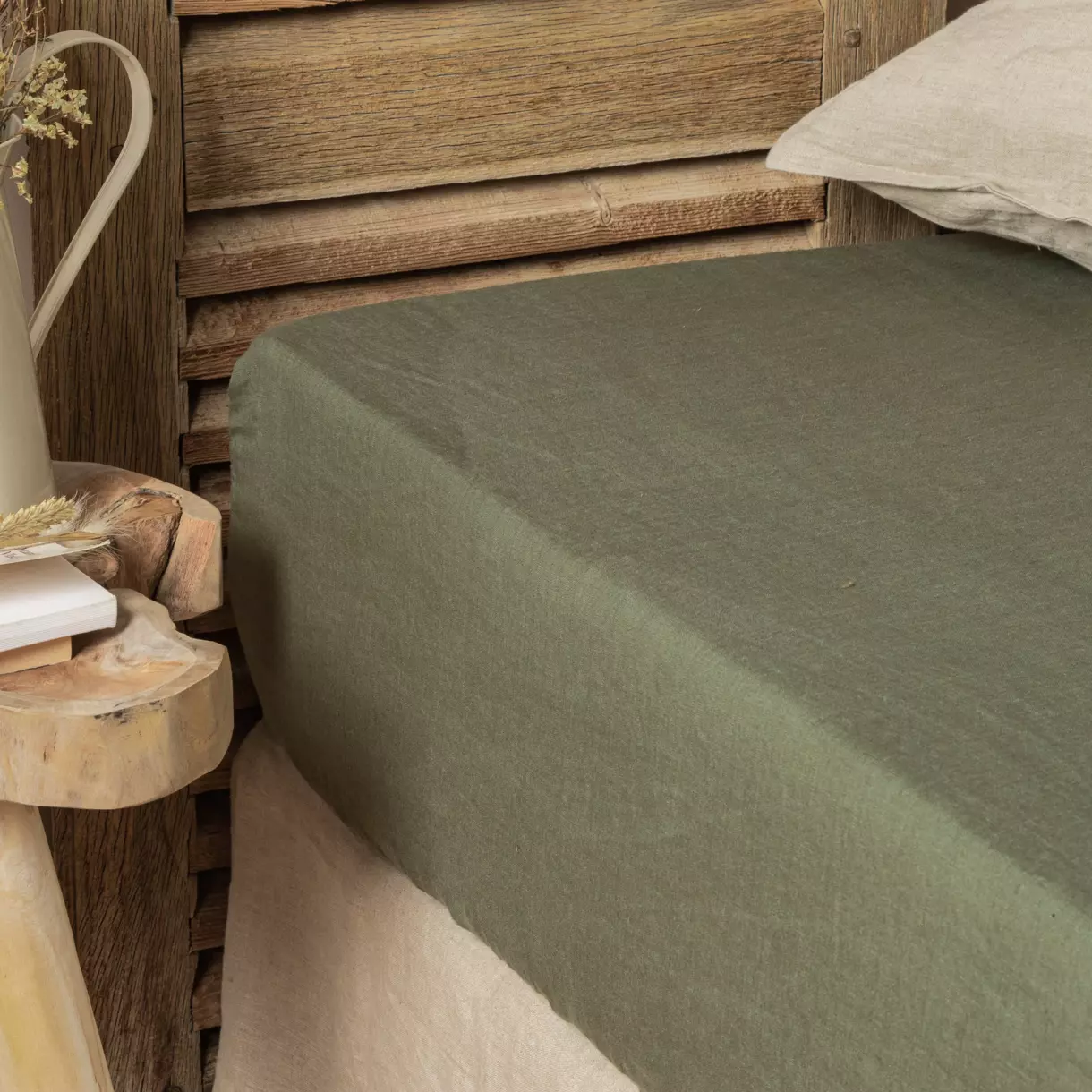Drap housse lin lavé (140 cm) Louise Vert romarin 1