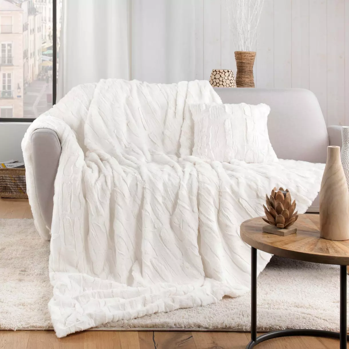 Plaid fausse fourrure (220 cm) Foxy Ecru