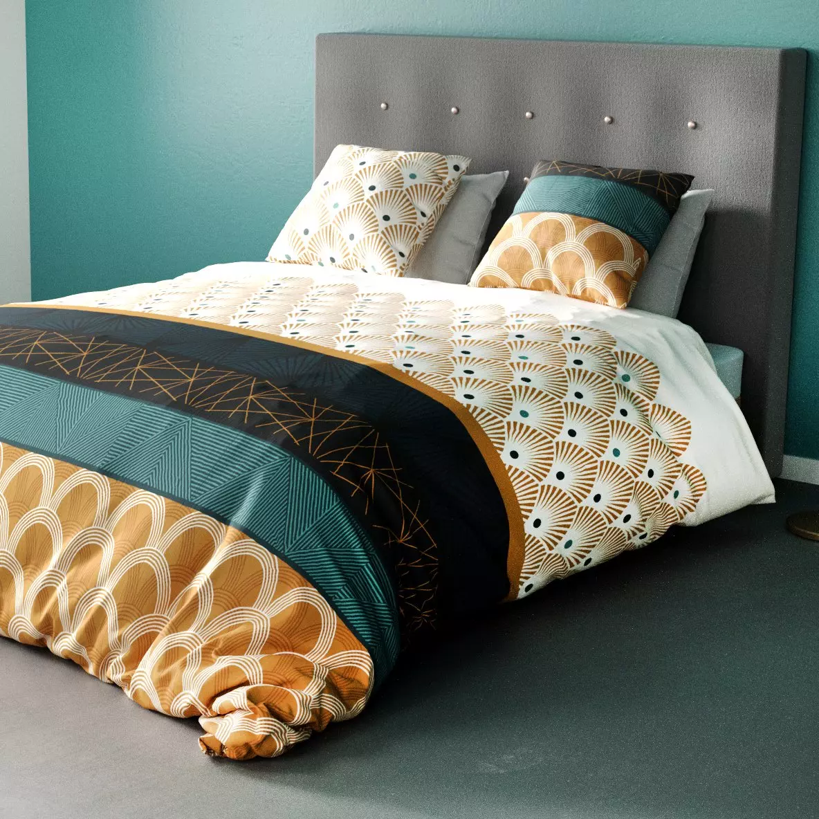 Housse de couette et deux taies coton (240 cm) Bangui Jaune 1