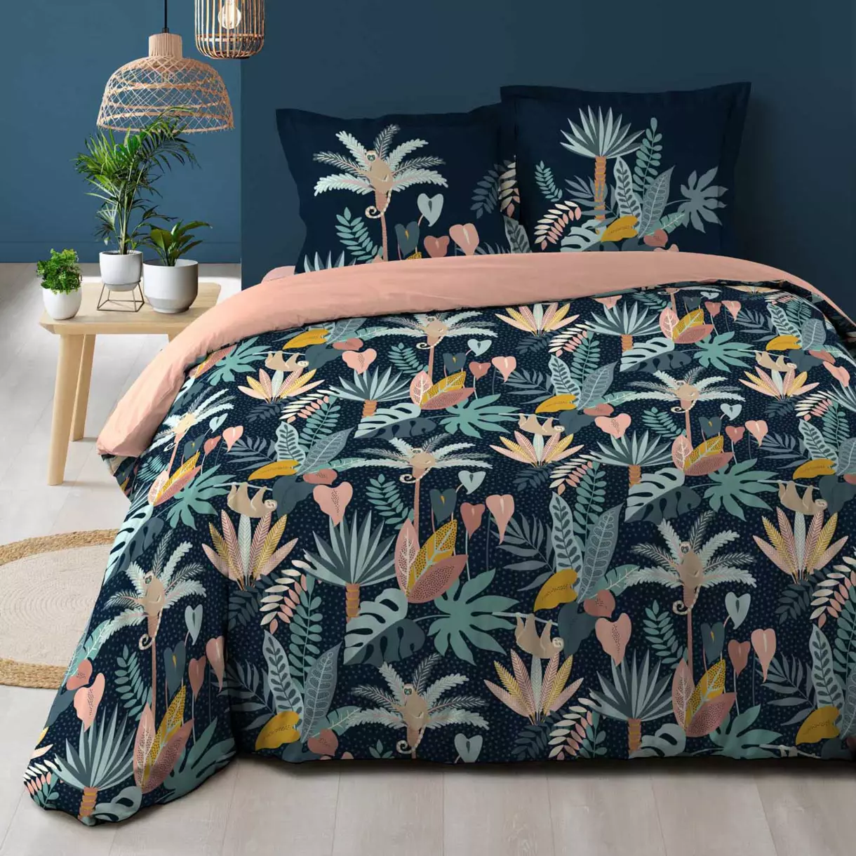 Funda nórdica y dos fundas para almohadones en algodón (260 cm) Guinea Azul 1