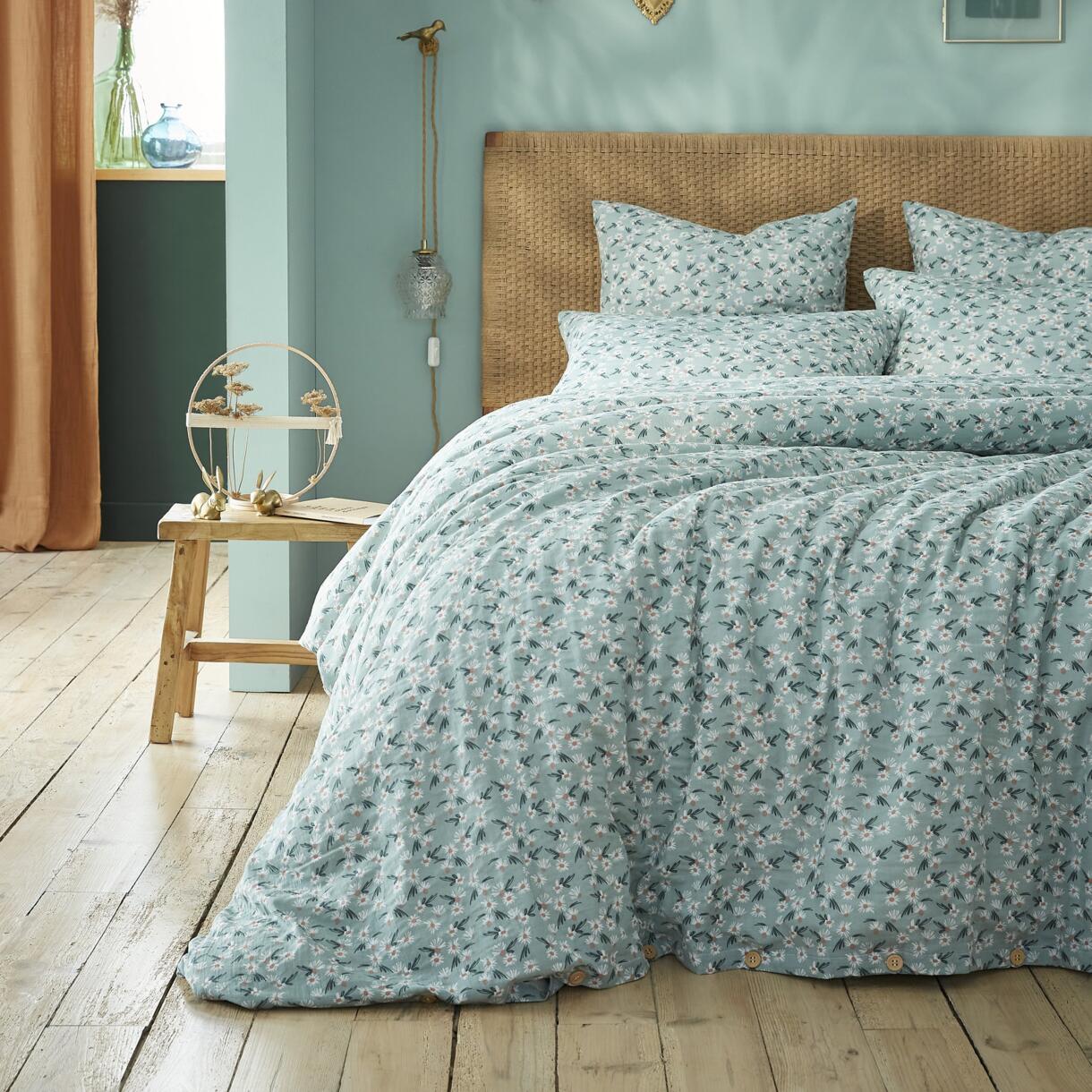 Bettbezug aus Baumwoll-Gaze (200 cm) Marguerite Blau 1