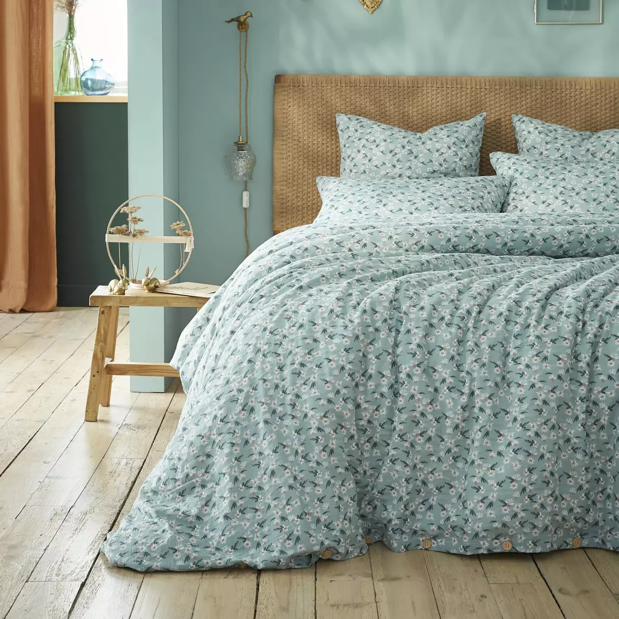 Housse de couette gaze de coton (200 cm) Marguerite Bleue 1
