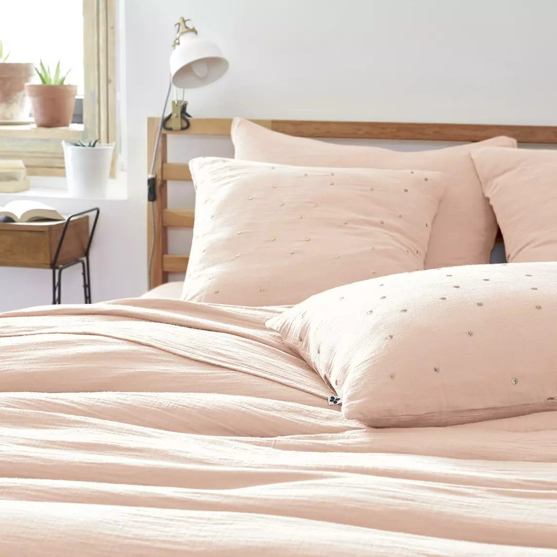 Taie d'oreiller carrée gaze de coton (60 cm) Gaïa Chic Rose poudré 1