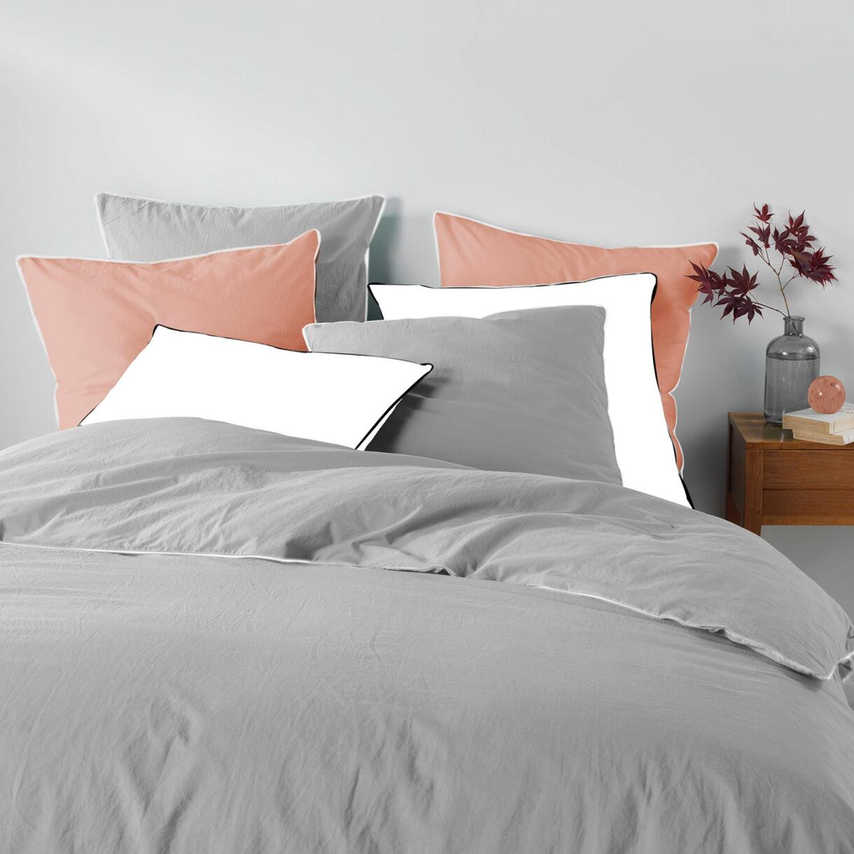 Funda Nórdica y dos fundas para almohadas algodón lavado (260 cm) Linette Gris 1