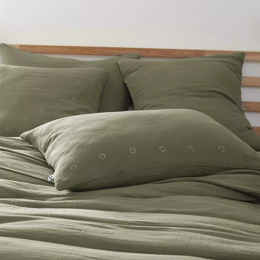 Funda de almohada rectangular de en gasa de algodón (70 cm) Gaïa Boho Verde romero 1