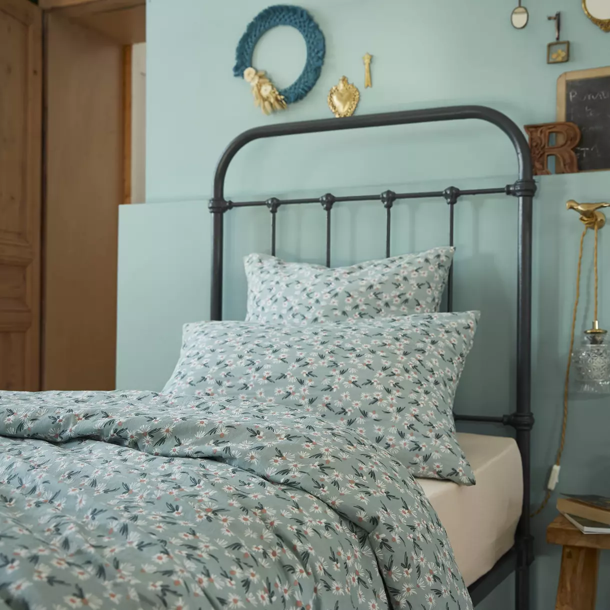 Housse de couette gaze de coton (140 cm) Marguerite Bleue 1