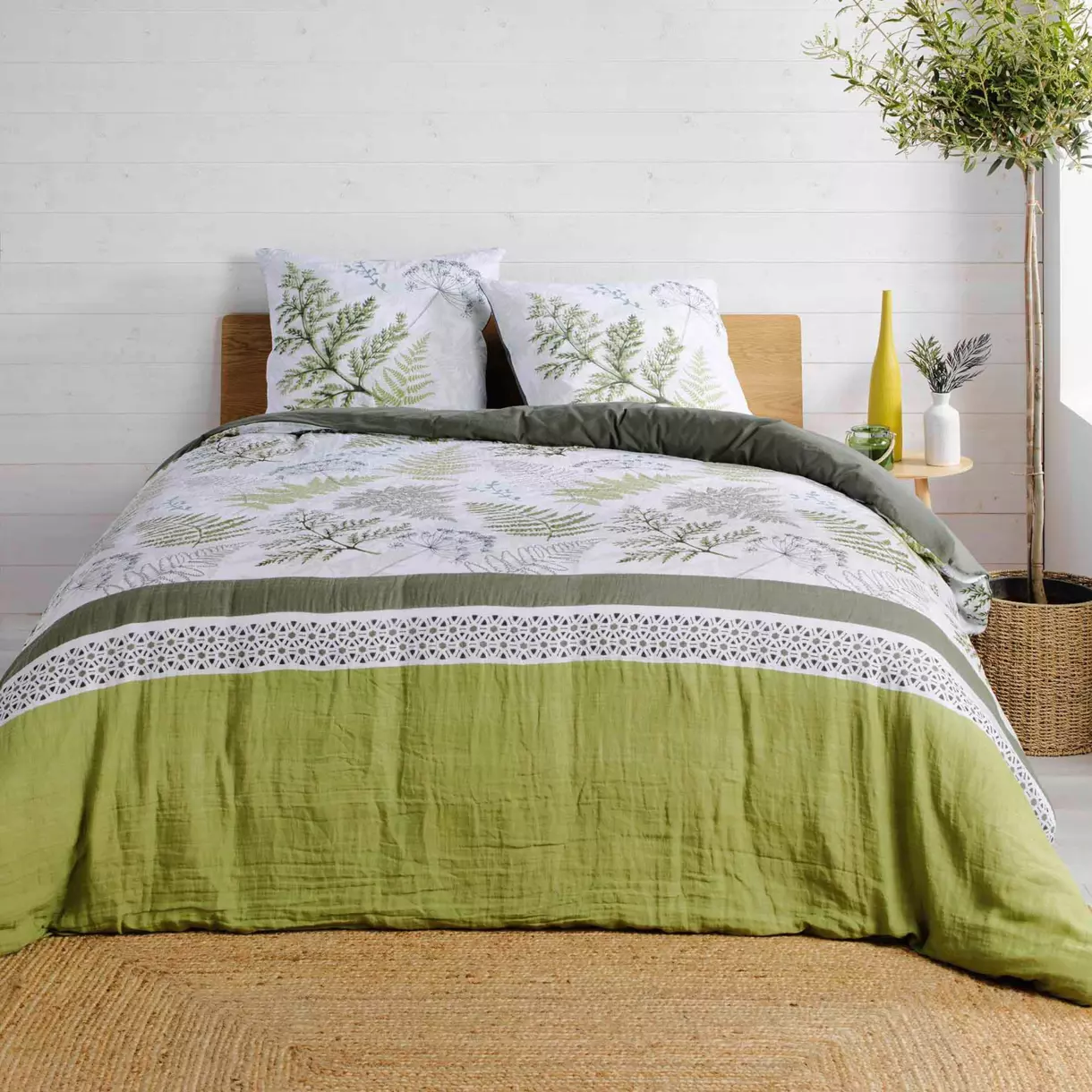 Funda Nórdica y dos fundas para almohadas gasa de algodón (260 cm) Verveine Verde 1