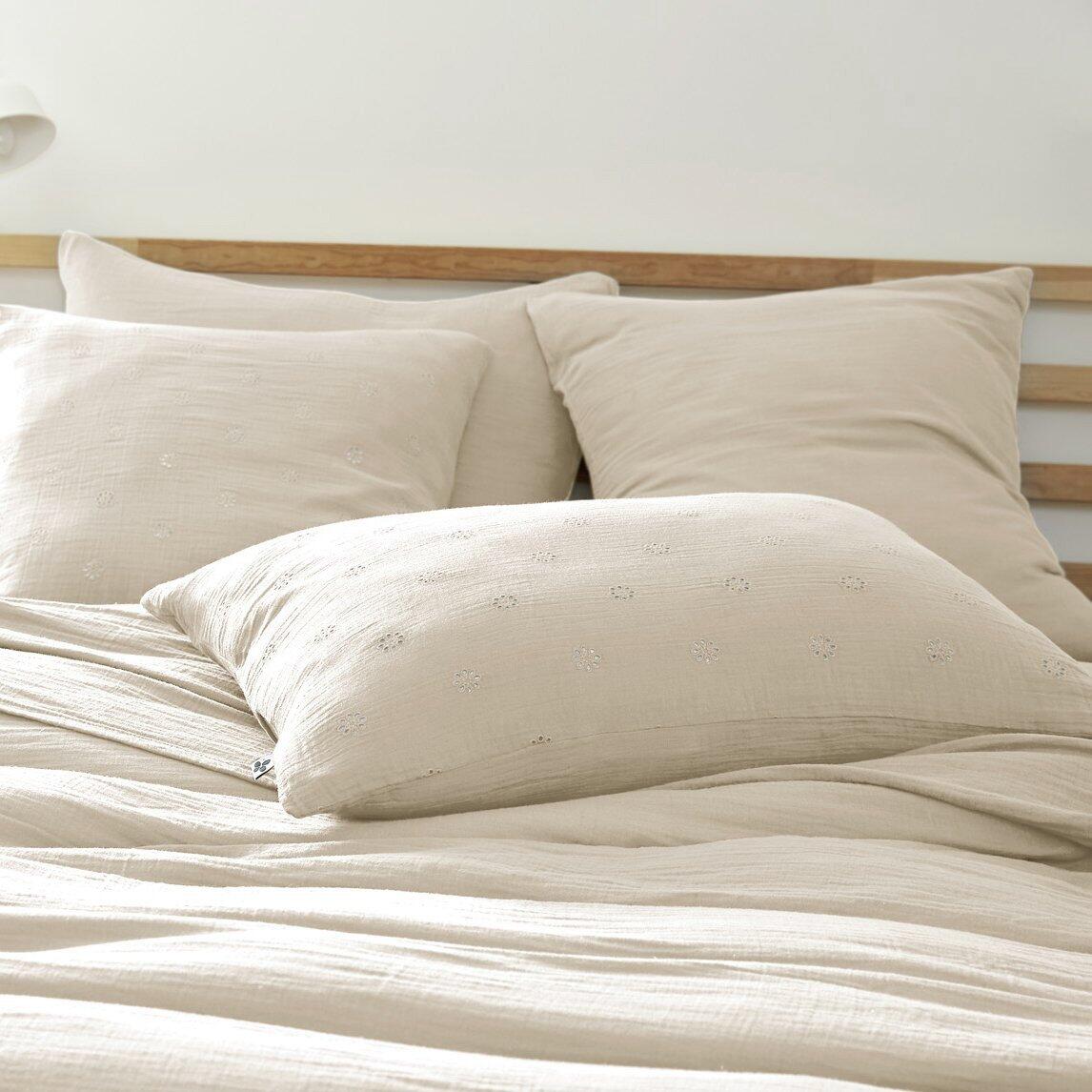 Funda para almohada rectangular en en gasa de algodón (70 cm) Gaïa Boho Beige pampa 1