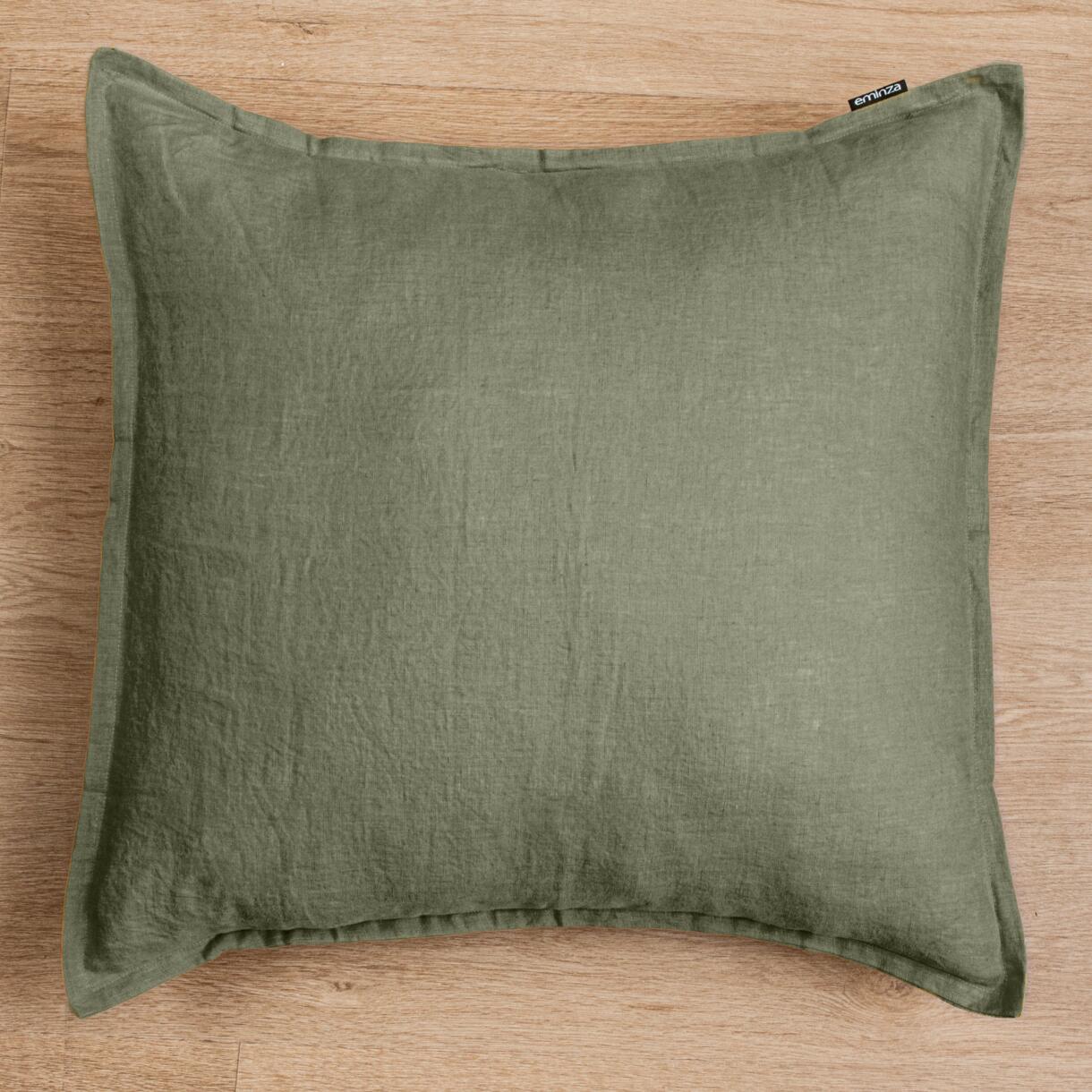 Funda de almohada cuadrada en lino lavado (80 cm) Louise Verde romero 1