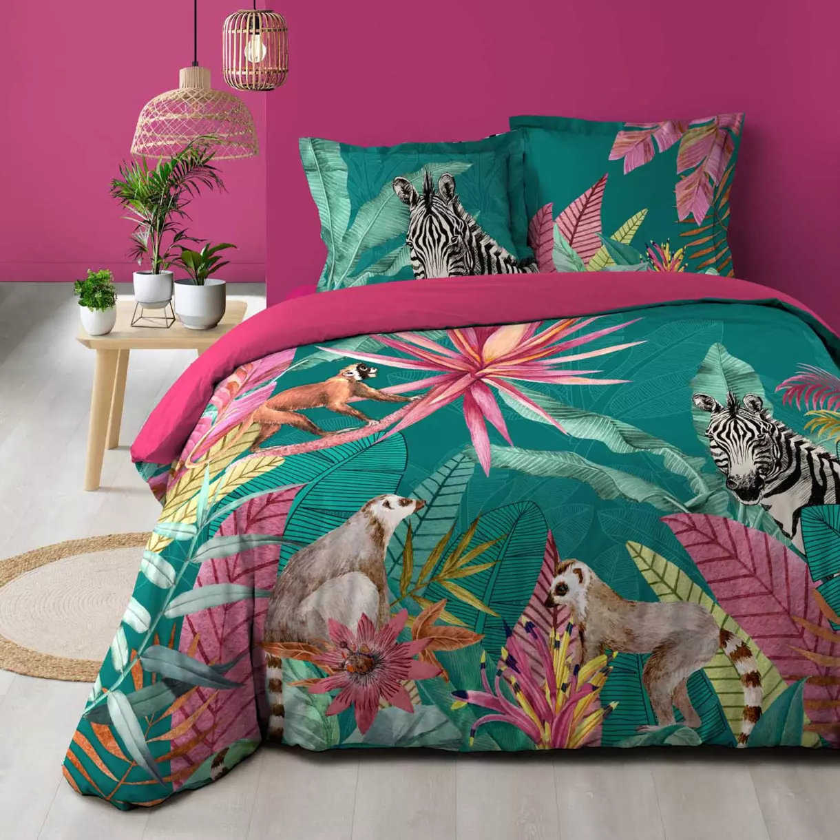 Funda nórdica y dos fundas para almohadones en algodón (260 cm) Desirade Azul 1