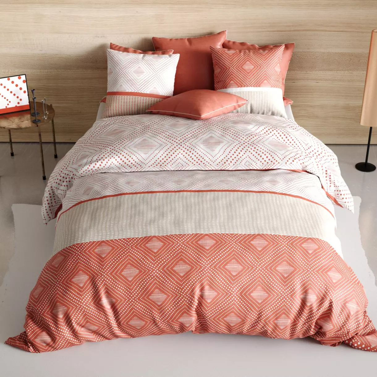Funda nórdica y dos fundas de almohada en algodón (260 cm) Kayle Terracota 1