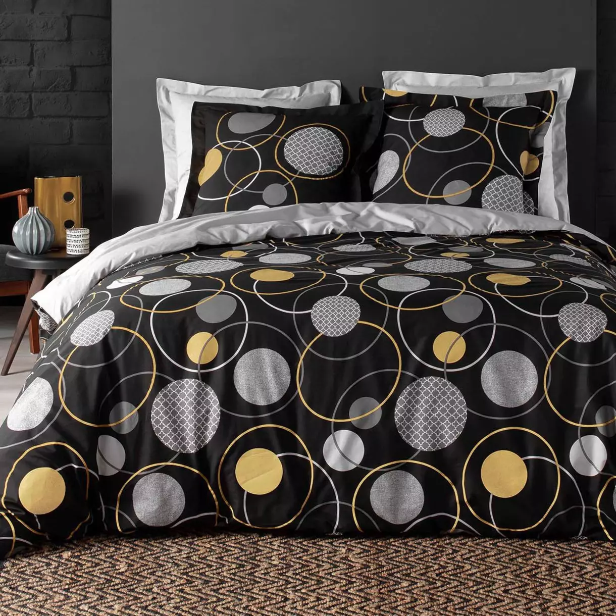 Funda Nórdica y dos fundas para almohadas algodón (260 cm) Milor Negro 1