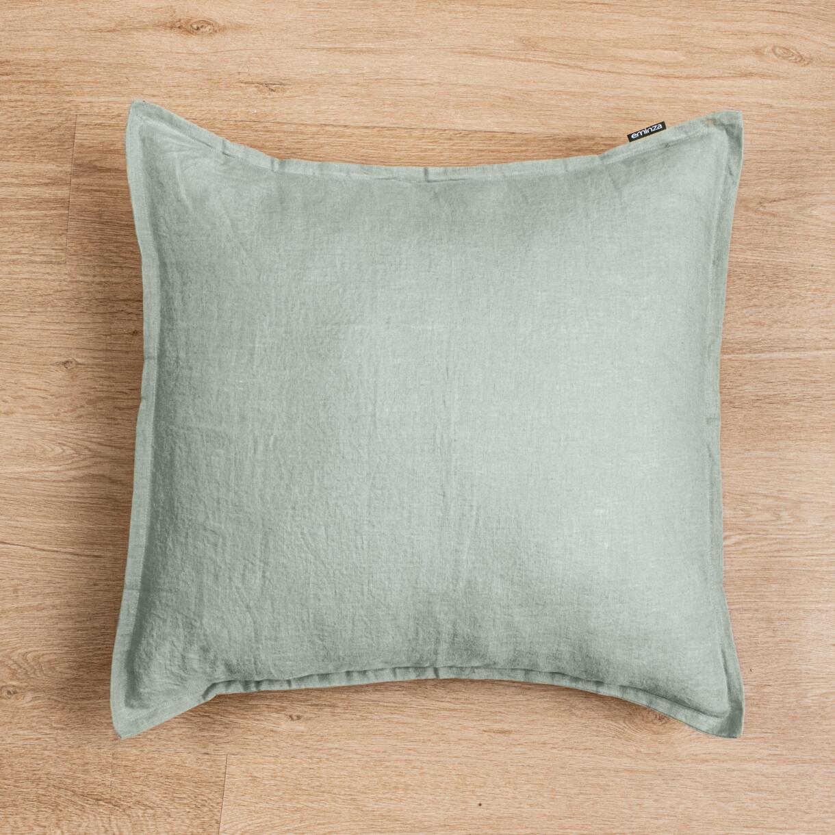 Funda de almohada cuadradoe lino lavado (60 cm) Louise Verde eucalipto 1