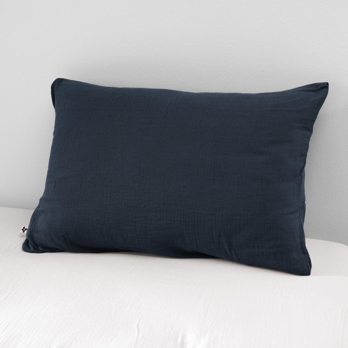 Funda para almohada rectangular en gasa de algodón (L80 cm) Gaïa Azul noche 1