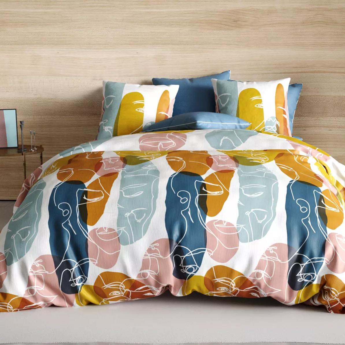 Housse de couette et deux taies coton (260 cm) Paloma Multicolore 1