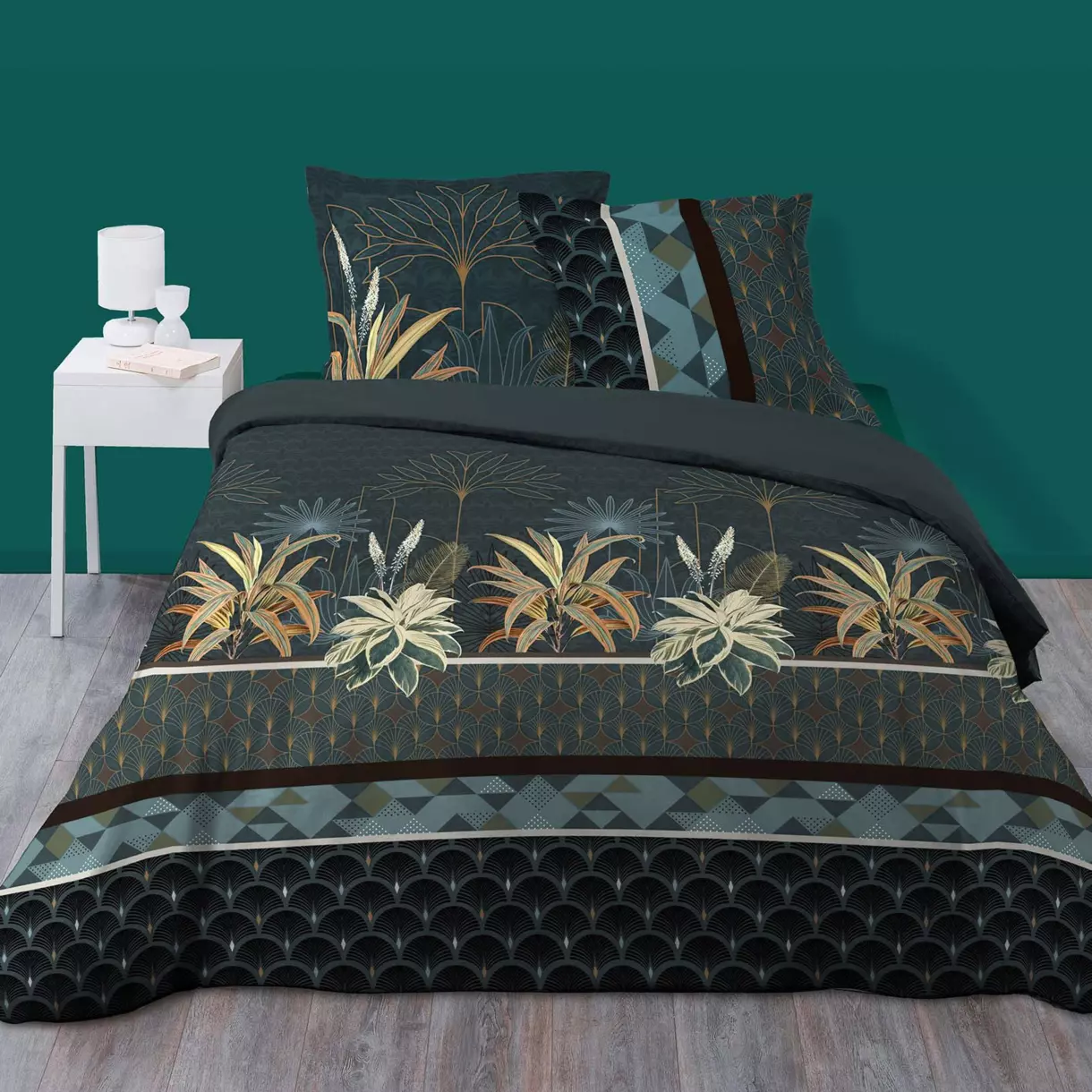 Funda Nórdica y dos fundas de almohada en algodón (260 cm) Floriana Verde 1