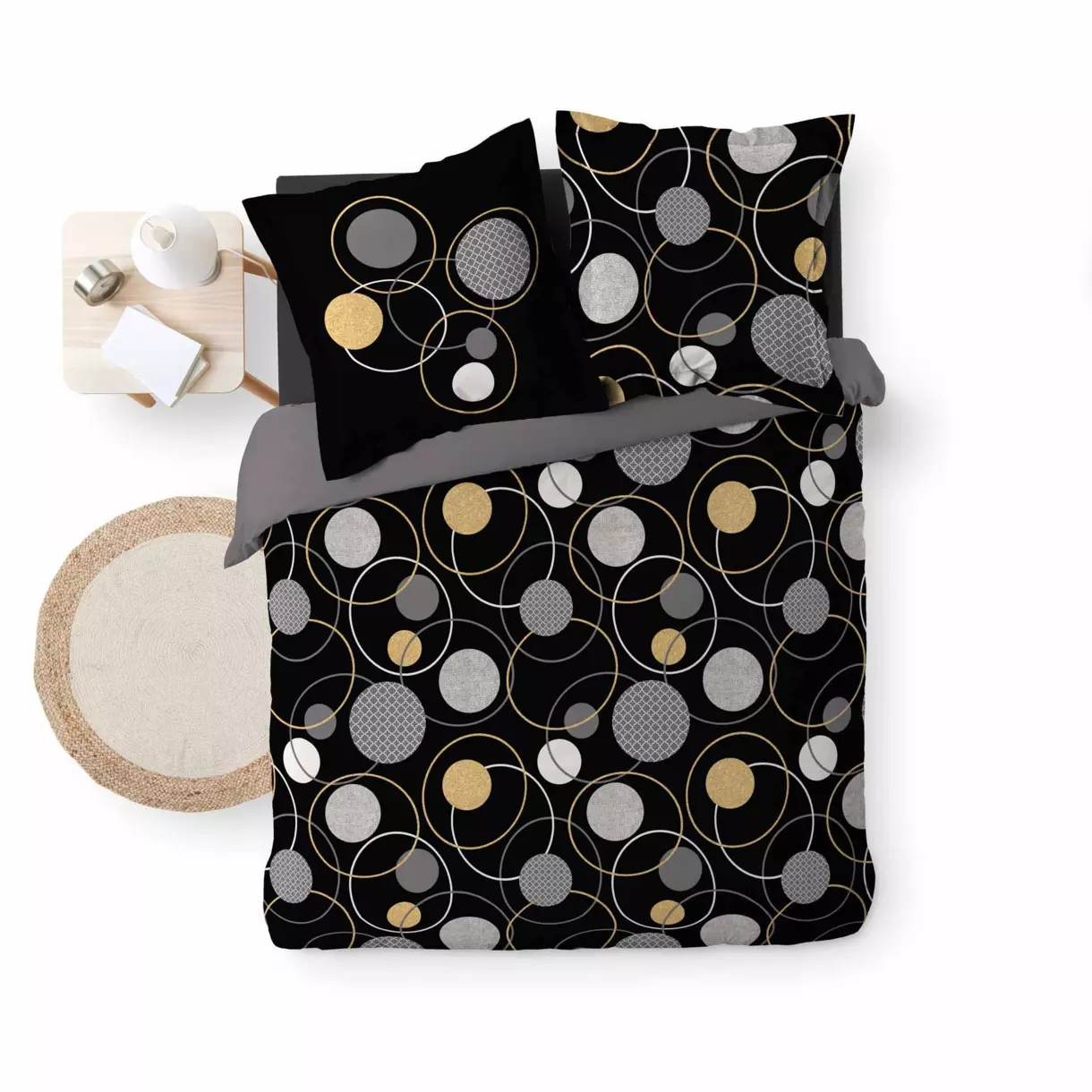 Funda Nórdica y dos fundas para almohadas algodón (240 cm) Milor Negro 6
