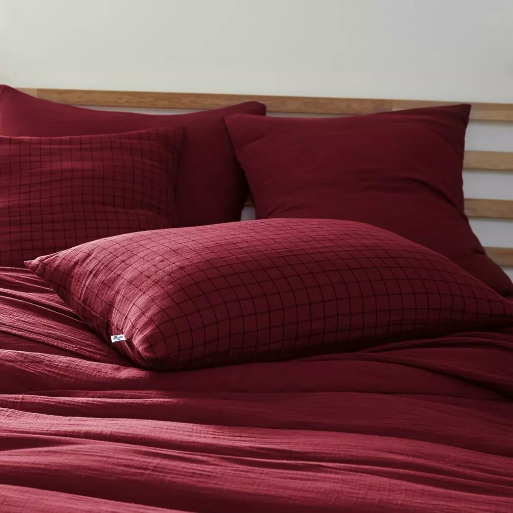 Funda de almohada rectangular en gasa de algodón (70 cm) Gaïa Mix Burdeos 1