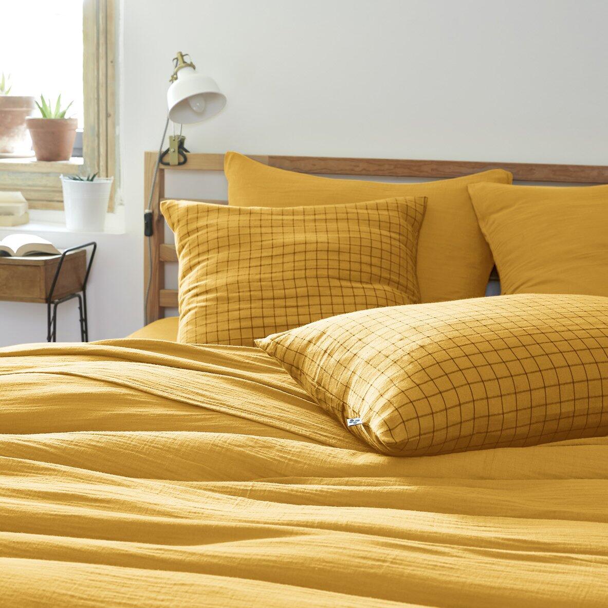 Funda de almohada cuadrada en en gasa de algodón (60 cm) Gaïa Mix Amarillo Azafrán 1