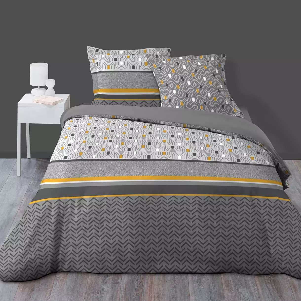 Funda Nórdica y dos fundas de almohada en algodón (240 cm) Pop chic Gris 1