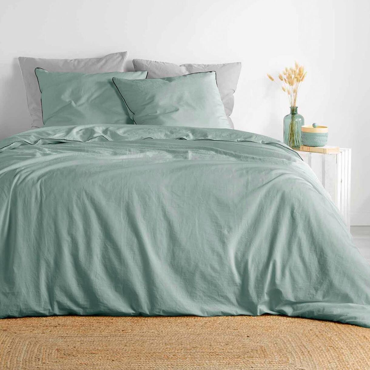 Bettwäsche aus gewaschener Baumwolle (260 cm) Linette Salbeigrün 1