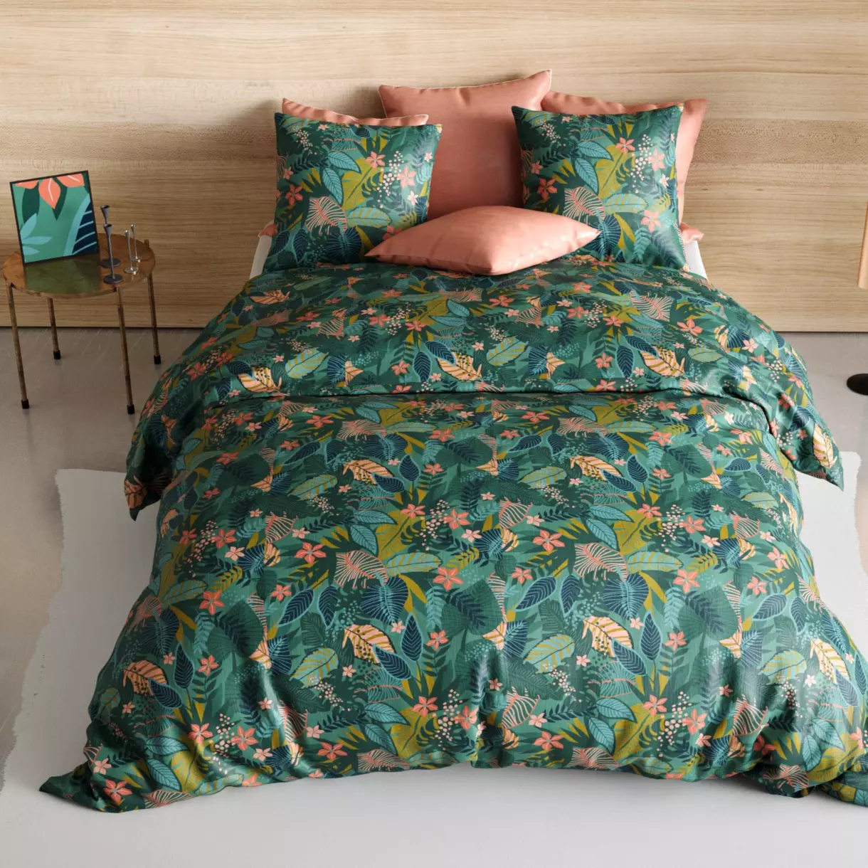 Funda Nórdica y dos fundas para almohada en algodón (240 cm) Zania Verde 1